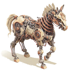 Steampunk Horse: An artistic representation of a mechanical horse, a fusion of nature and machine, meticulously crafted with intricate details.