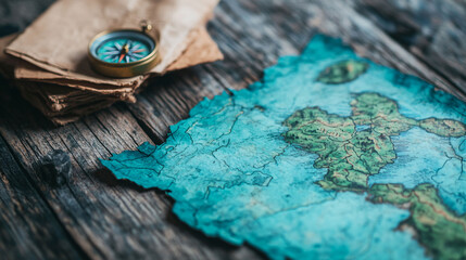 Old Notebooks with Compass. Storytelling and Journey Inspiration. 