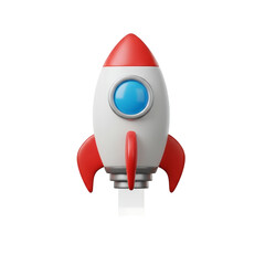 3D Rocket Icon Launching Isolated on Transparent Background, Startup Concept