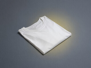 Naklejka premium A clean white tshirt folded neatly on a grey surface with soft lighting