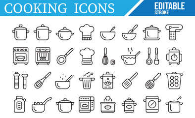 Cooking Tools, Bowls, and Measuring Icons for Kitchen and Food Preparation Projects