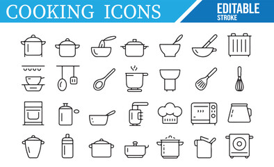 Collection of Kitchen, Cooking, and Food Preparation Icons for Design Projects