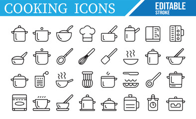 Editable Cooking Icons Set for Culinary, Kitchen, and Recipe Projects