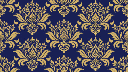 Damask seamless pattern Fine vector traditional oriental ornament with golden element texture of fabric for textile wallpaper, book cover,old-fashioned, floral pattern, antique, flower, floral,
