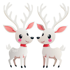 Close-up of two white cartoon reindeer