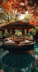 Obraz premium Relaxing garden gazebo over water