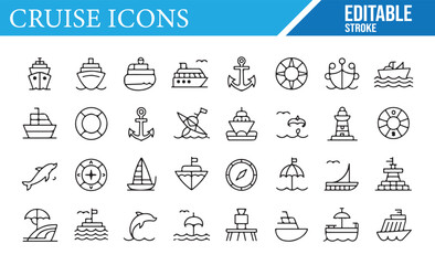 Vector Icons of Ships, Anchors, and Seafaring Activities for Vacation Designs