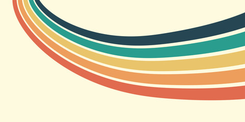 Abstract colorful 70s background vector. Vintage retro wallpaper with rainbow stripes and wavy lines. A 1970 color illustration suitable for posters, banners, decorative items and wall art.