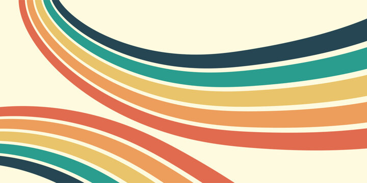 Fototapeta Abstract colorful 70s background vector. Vintage retro wallpaper with rainbow stripes and wavy lines.