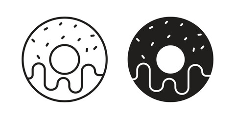 Donut icon vector in thin line and flat style with editable stroke