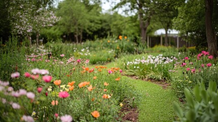 Vibrant Garden Path, Burst of Color in a Lush Floral Oasis