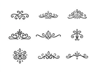 A collection of nine handdrawn decorative ornamental flourishes