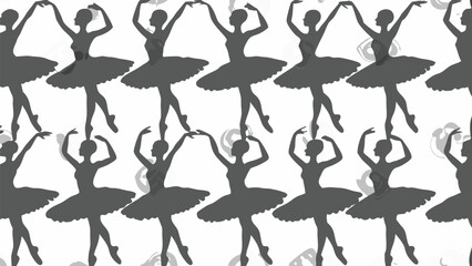 Pattern of ballerina silhouettes in various poses against a white background creating a dance aesthetic