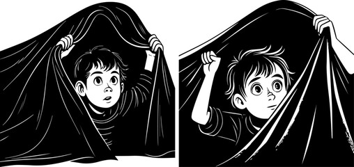 Curious Boy Peeking from Under Blanket - Childhood Surprise & Discovery