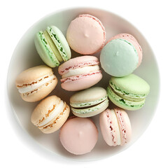 Fototapeta premium Assorted Pastel Macarons Arranged on a White Plate