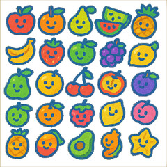 Fototapeta premium A vibrant illustration featuring various smiling fruits.
