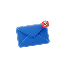 3D Email Envelope Icon with New Message Notification Isolated on Transparent Background