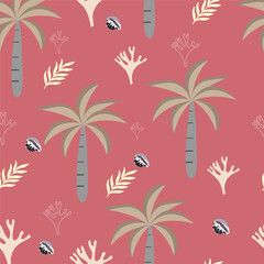 Mobile  Tropical  pattern for summer. Cute seamless pattern  with palm tree , flowers ,  on a background Colorful design for kids cloth, tile , wallpaper, fabric, textile, cards, covers ,banners ,bran