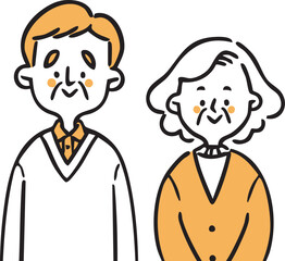 シニア夫婦　上半身　ベクター（オレンジ）
