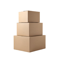 Stack of Three Brown Cardboard Boxes for Delivery, Cargo, and Courier Services on White Background