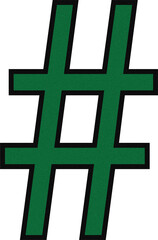 Green hashtag symbol isolated on transparent background