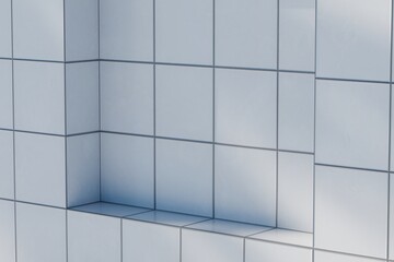 3d corner tile niche. modern minimal product mockup scene with clean ceramic wall and soft ambient shadow. realistic 3d render for cosmetic or branding display.