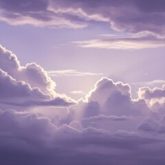 Generative AI, Dreamy landscape background image with sunbeam and cloud curtains over clouds