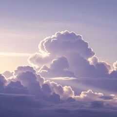 Generative AI, Dreamy landscape background image with sunbeam and cloud curtains over clouds