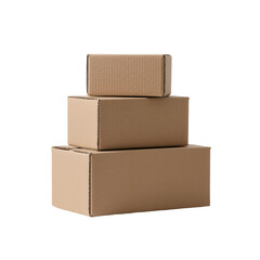 Obraz premium Stack of Three Brown Cardboard Boxes for Delivery, Cargo, and Courier Services on White Background