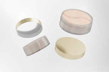 eye patches in translucent jar with golden metallic screw lid, Hydrogel eye mask in frosted glass cylindrical Container, hyaluronic acid patches product, luxury round cosmetic skincare jar mockup