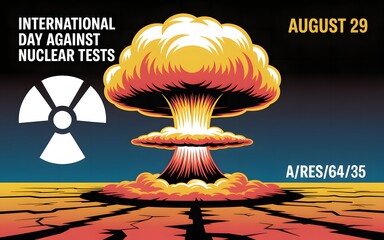 International day against nuclear tests august 29th with nuclear explosion symbol
