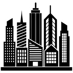 Fototapeta premium Cityscape with various buildings black silhouette vector illustration