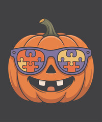 Cool Monster pumpkin with Autism puzzle halloween spooky 