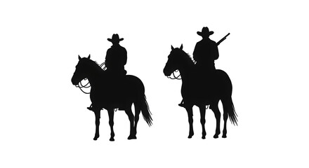Fototapeta premium Two Cowboys Riding Horses Silhouette Western Scene Art