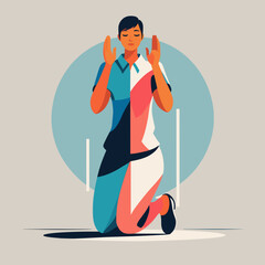 Young man praying in a colorful abstract style background  