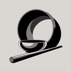 Traditional bowl and chopsticks in minimalist black and white design  