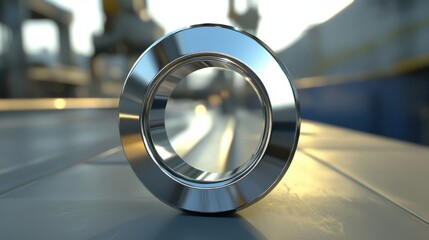 Metallic Bearing with Reflections on Industrial Background