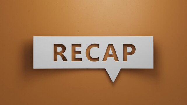 Recap symbol. Speech Bubble with word Recap.Recap concept. Copy space.Minimalist Abstract Design With White Cut Out Paper.3D rendering