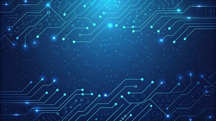 Obraz premium Electric blue circuit pathways with glowing nodes and scattered dots circuit board technology