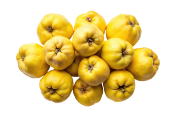 Overhead view of a vibrant heap of ripe quince fruits in full color