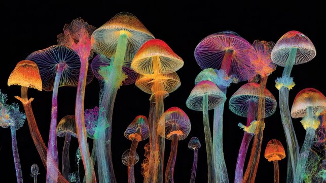 Magic Mushrooms, bunte halluzinogene Pilze, Generative AI