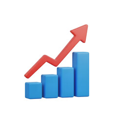 3D Bar Chart Showing Business Growth and Positive Trend Isolated on Transparent Background