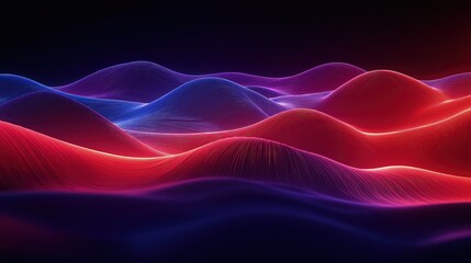 A dreamy lightscape with fluid, glowing waves in shades of red, purple, and blue. The curves of light flow smoothly across the dark space, creating an ethereal, almost cosmic effect. 
