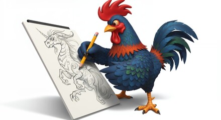 Rooster drawing dragon sketch illustration