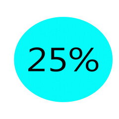 Cyan circle with 25 percent text isolated on transparent background