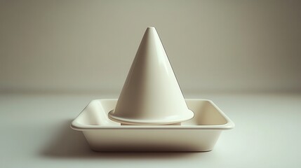 Fototapeta premium Minimalist Arrangement of White Cone and Tray on Soft Background