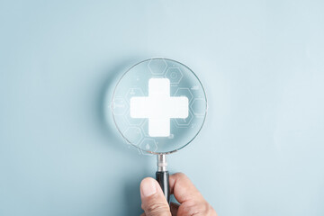 Health care and welfare concept using digital innovation protection, medical access, support systems, patient benefits, and future focused health services.