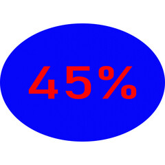 Blue oval with red 45 percent symbol isolated on transparent background