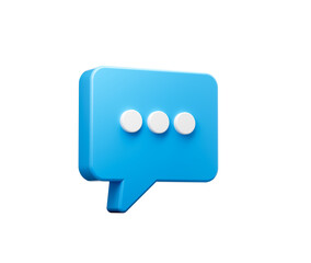 3d Blue chat icon with three white dots, symbolizing messaging and communication. 3d illustration