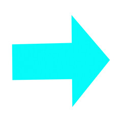 Bright cyan arrow pointing rightward isolated on transparent background